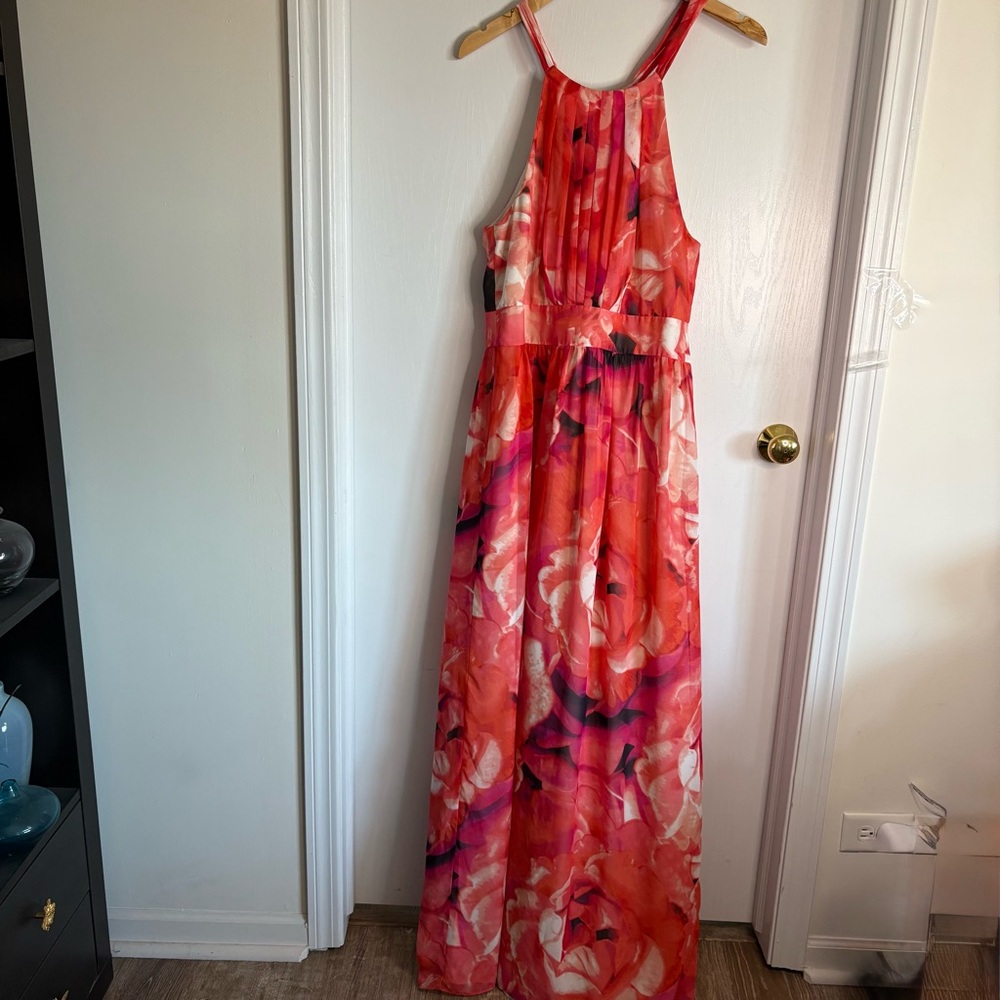 Eliza J Coral Pink Floral Halter Maxi Dress